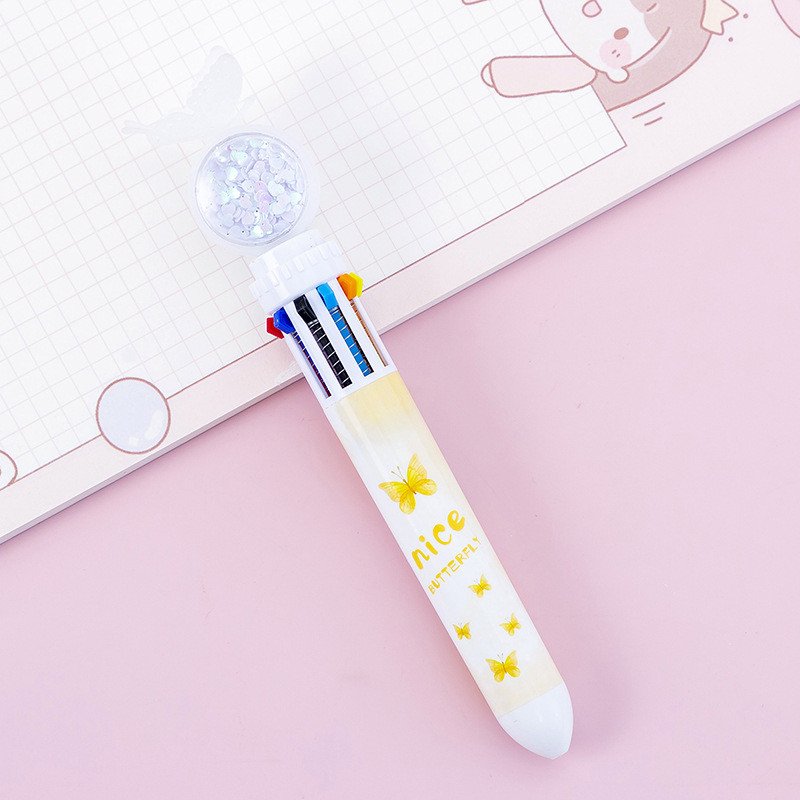 Hot Selling Wholesale 10 Colors in 1 Retractable Plastic Ballpoint Pen Cute Butterfly Multicolor Ball Pen