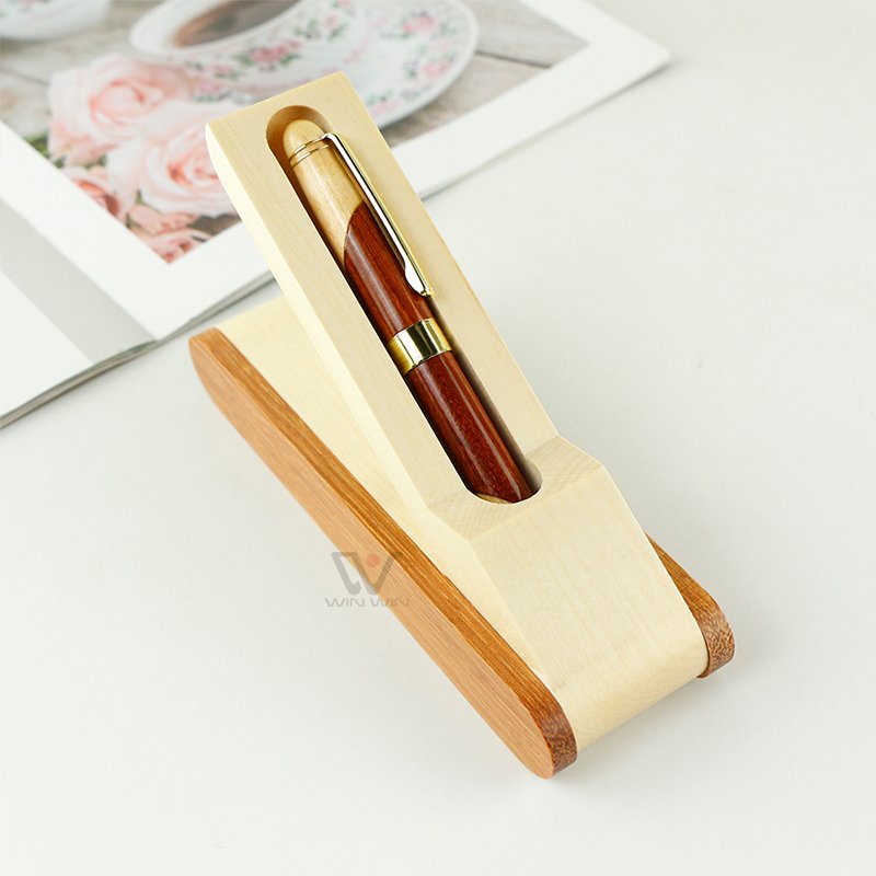 Classical Foldable Bamboo Ink Pen Luxury Maple Wooden Ballpoint Pen with Wood Package Box