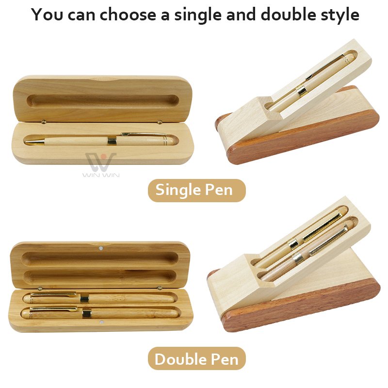 Classical Foldable Bamboo Ink Pen Luxury Maple Wooden Ballpoint Pen with Wood Package Box