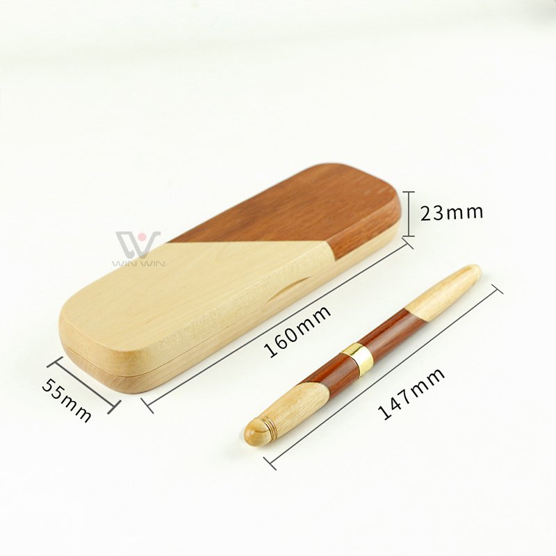 Classical Foldable Bamboo Ink Pen Luxury Maple Wooden Ballpoint Pen with Wood Package Box