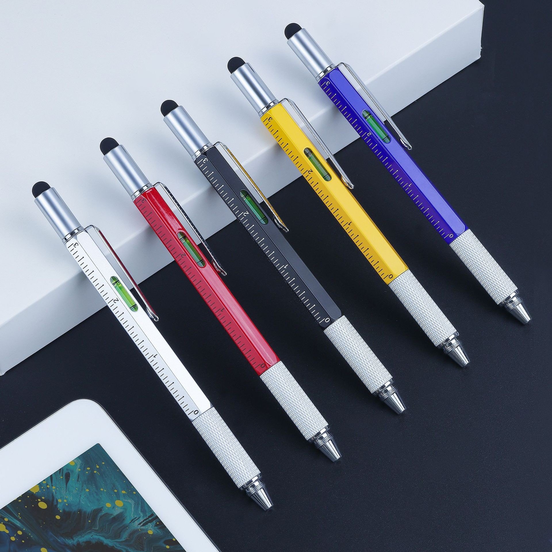 Multifunctional Tool Metal Screwdriver Ballpoint Pen with Phillips Level Scale Touch Screen