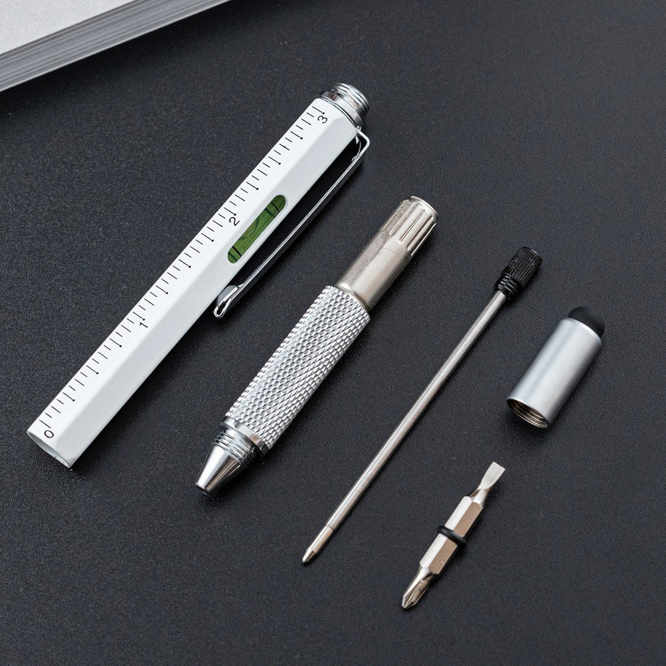 Multifunctional Tool Metal Screwdriver Ballpoint Pen with Phillips Level Scale Touch Screen