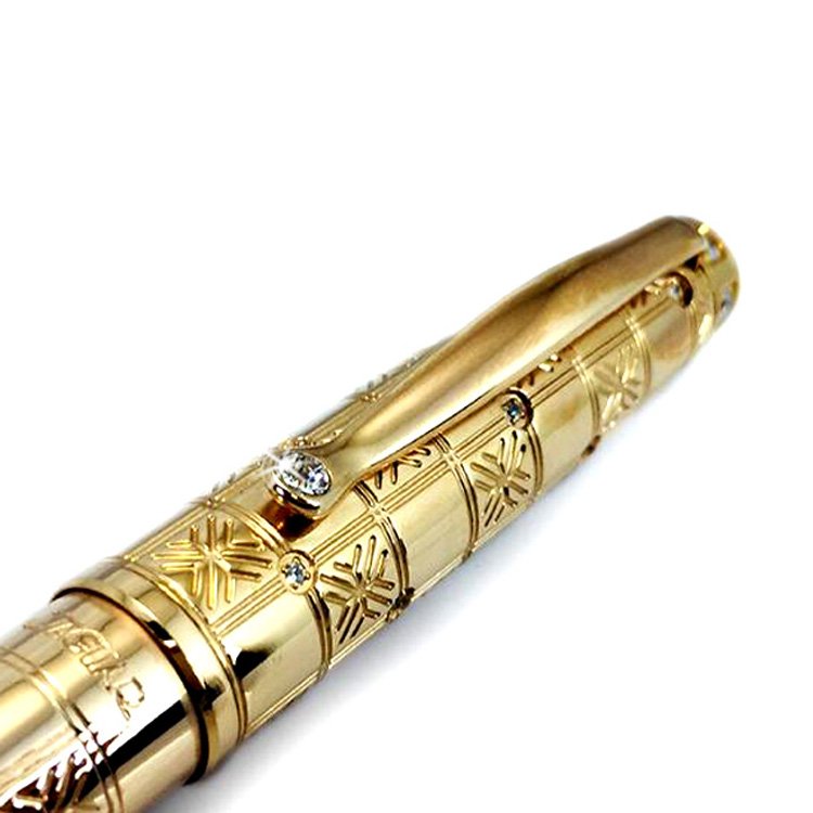 JR3633 Business office stationery luxury metal engraved pattern crystal ballpoint pen