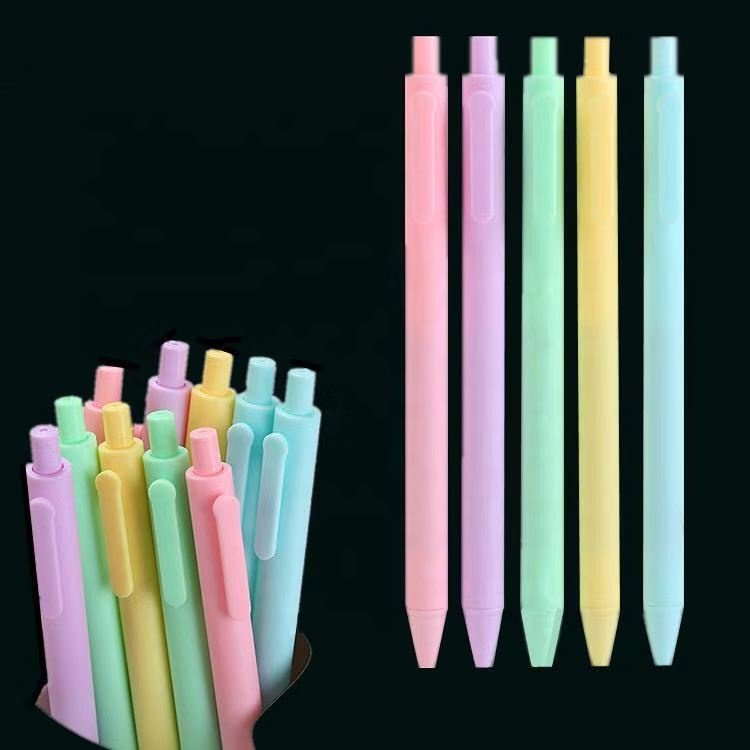 2022 Hot Cheap Custom Logo promotional Macaron colorful plastic press ball pen Distinctive pink ballpoint pen
