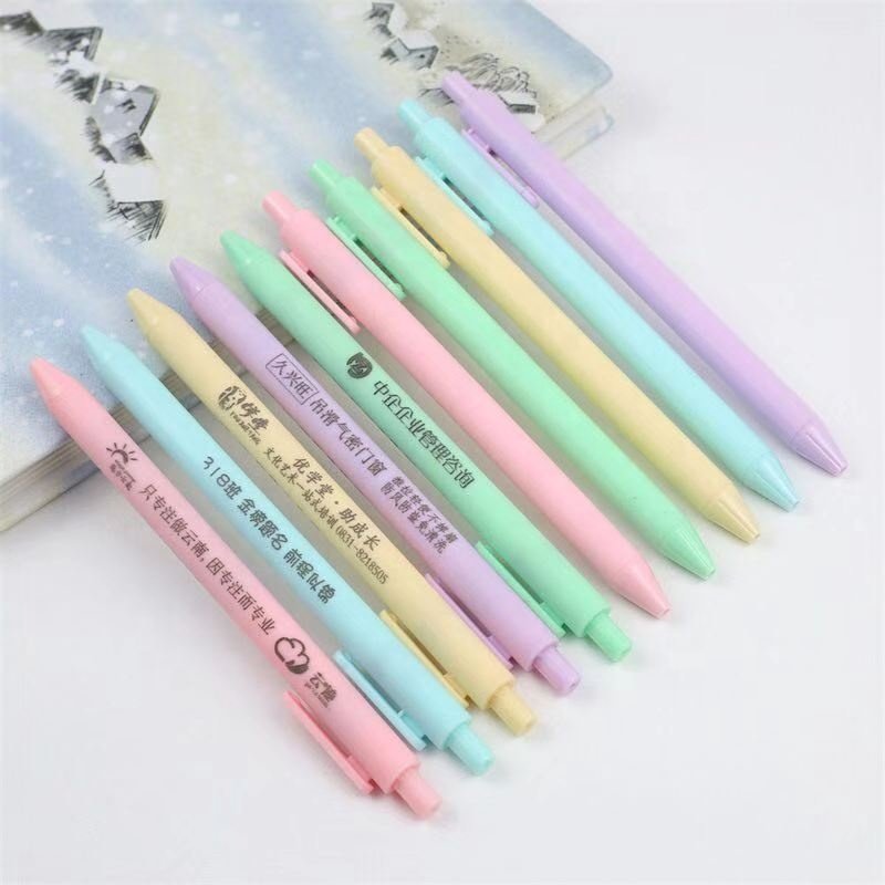 2022 Hot Cheap Custom Logo promotional Macaron colorful plastic press ball pen Distinctive pink ballpoint pen