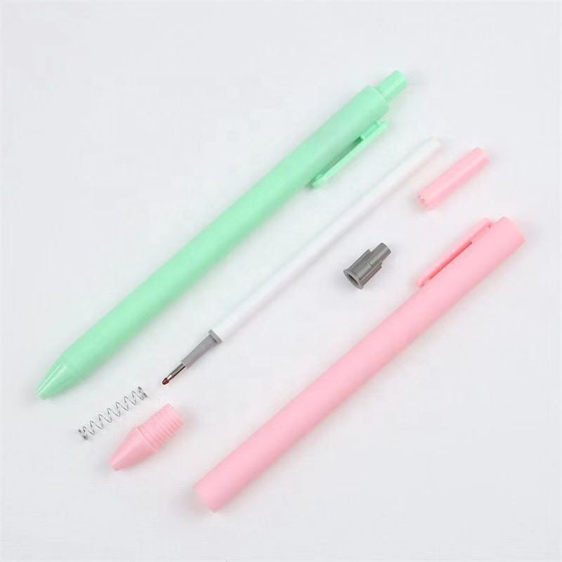 2022 Hot Cheap Custom Logo promotional Macaron colorful plastic press ball pen Distinctive pink ballpoint pen