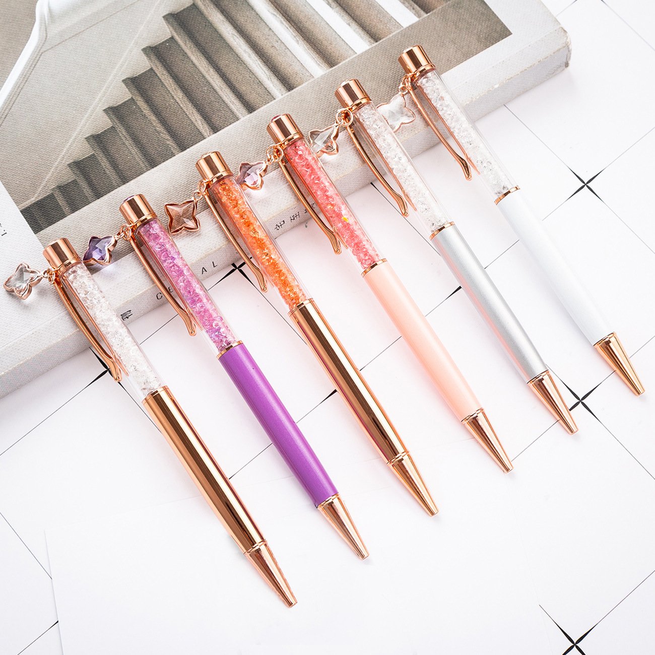 Empty Tube Star Pendant Glitter Diamond Crystal Beaded Charms Metal And Plastic Pens Wholesale Ballpoint Pen