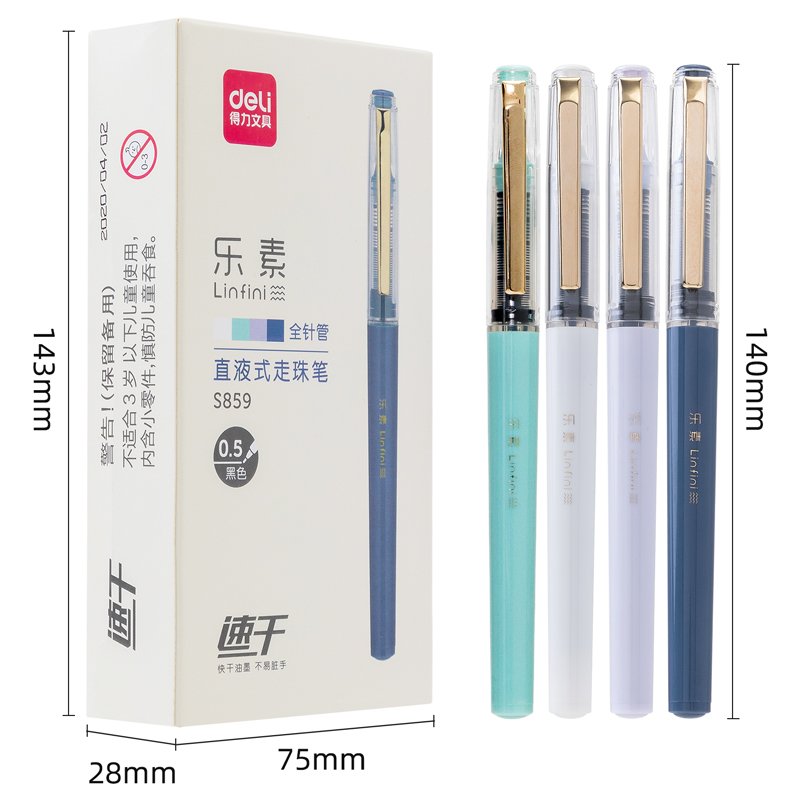 Deli S859 High quality Straight Liquid Quick Drying Ballimony 0.5mm Black Full Needle Office Pen