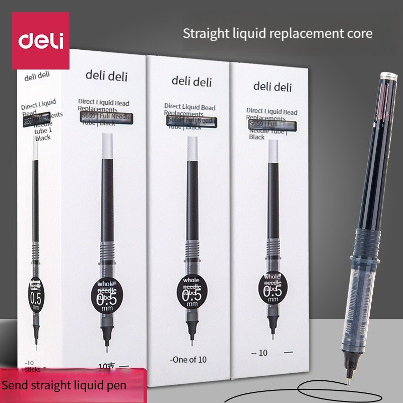 Deli S859 High quality Straight Liquid Quick Drying Ballimony 0.5mm Black Full Needle Office Pen
