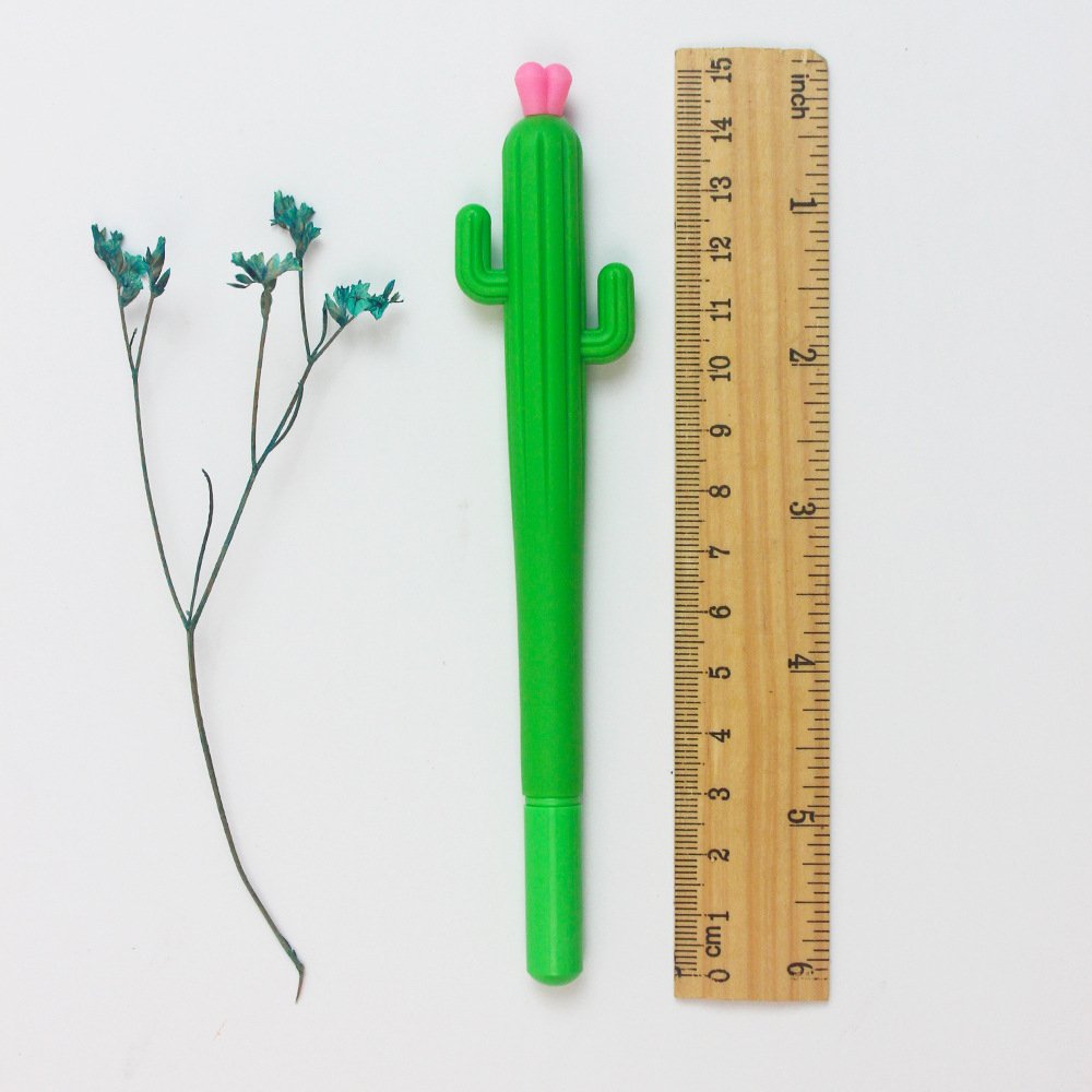 Silicone Cactus Shaped Ballpoint Black 0.5mm Gel Ink Rollerball Pen for School Home Office