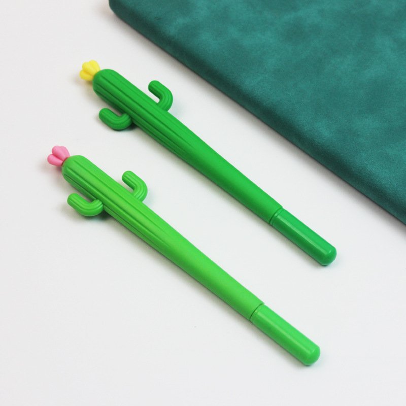 Silicone Cactus Shaped Ballpoint Black 0.5mm Gel Ink Rollerball Pen for School Home Office