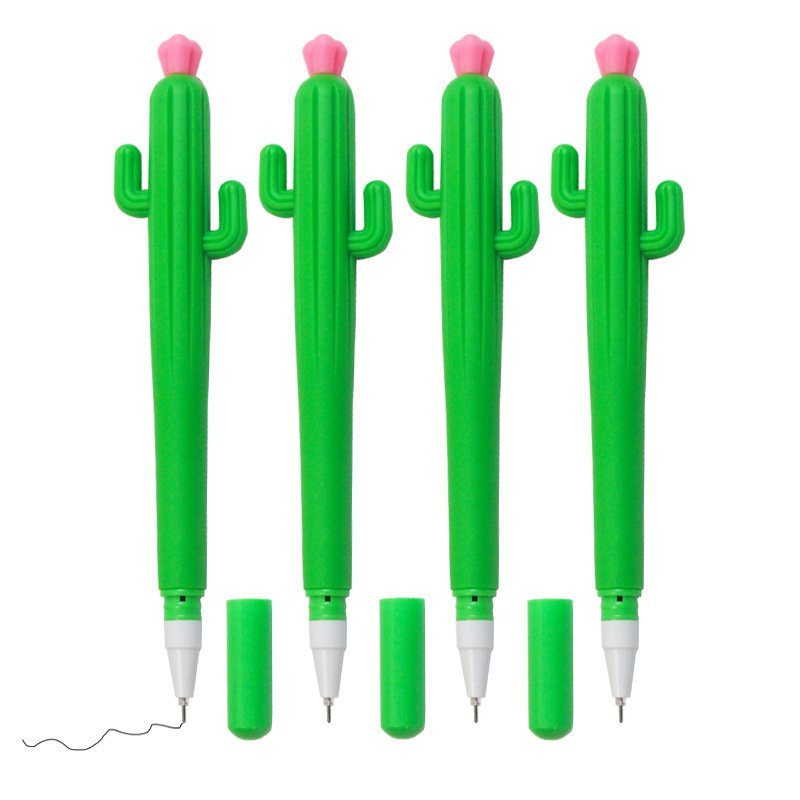 Silicone Cactus Shaped Ballpoint Black 0.5mm Gel Ink Rollerball Pen for School Home Office