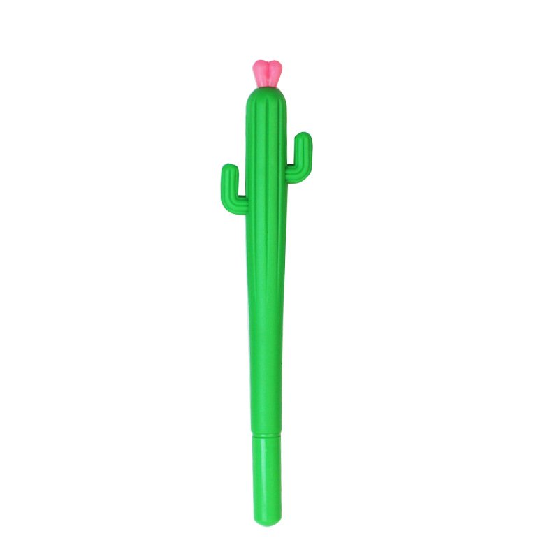 Silicone Cactus Shaped Ballpoint Black 0.5mm Gel Ink Rollerball Pen for School Home Office