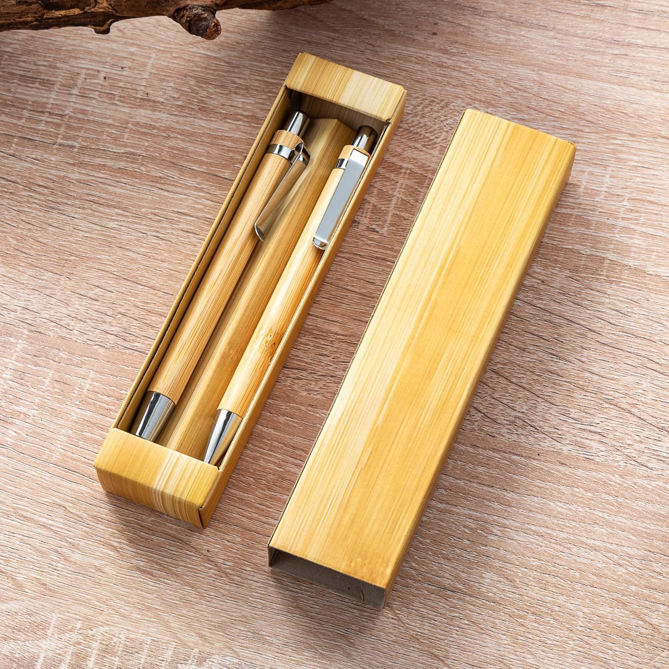 2pcs bamboo ballpoint pen set eco-friendly gift pen with paper case box