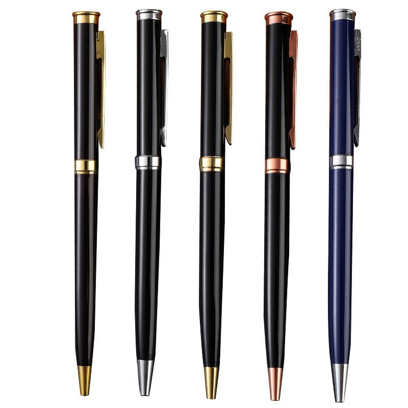 JPS OEM Canetas Fofas Gift Promotional Ball Pen Customized Logo Black White Slim Metal Body Twist Ballpoint Pen