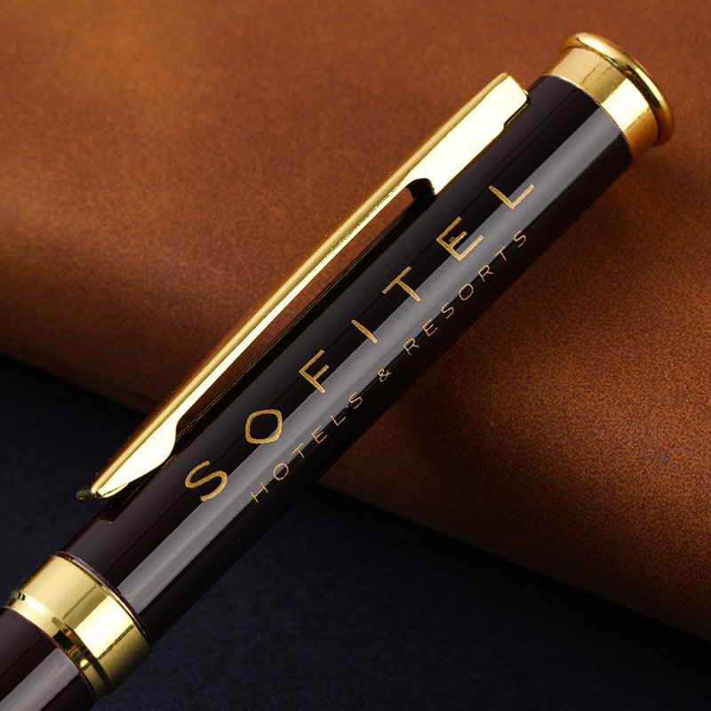 JPS OEM Canetas Fofas Gift Promotional Ball Pen Customized Logo Black White Slim Metal Body Twist Ballpoint Pen