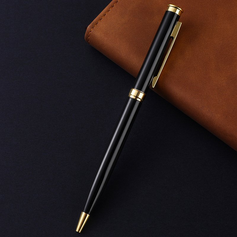 JPS OEM Canetas Fofas Gift Promotional Ball Pen Customized Logo Black White Slim Metal Body Twist Ballpoint Pen