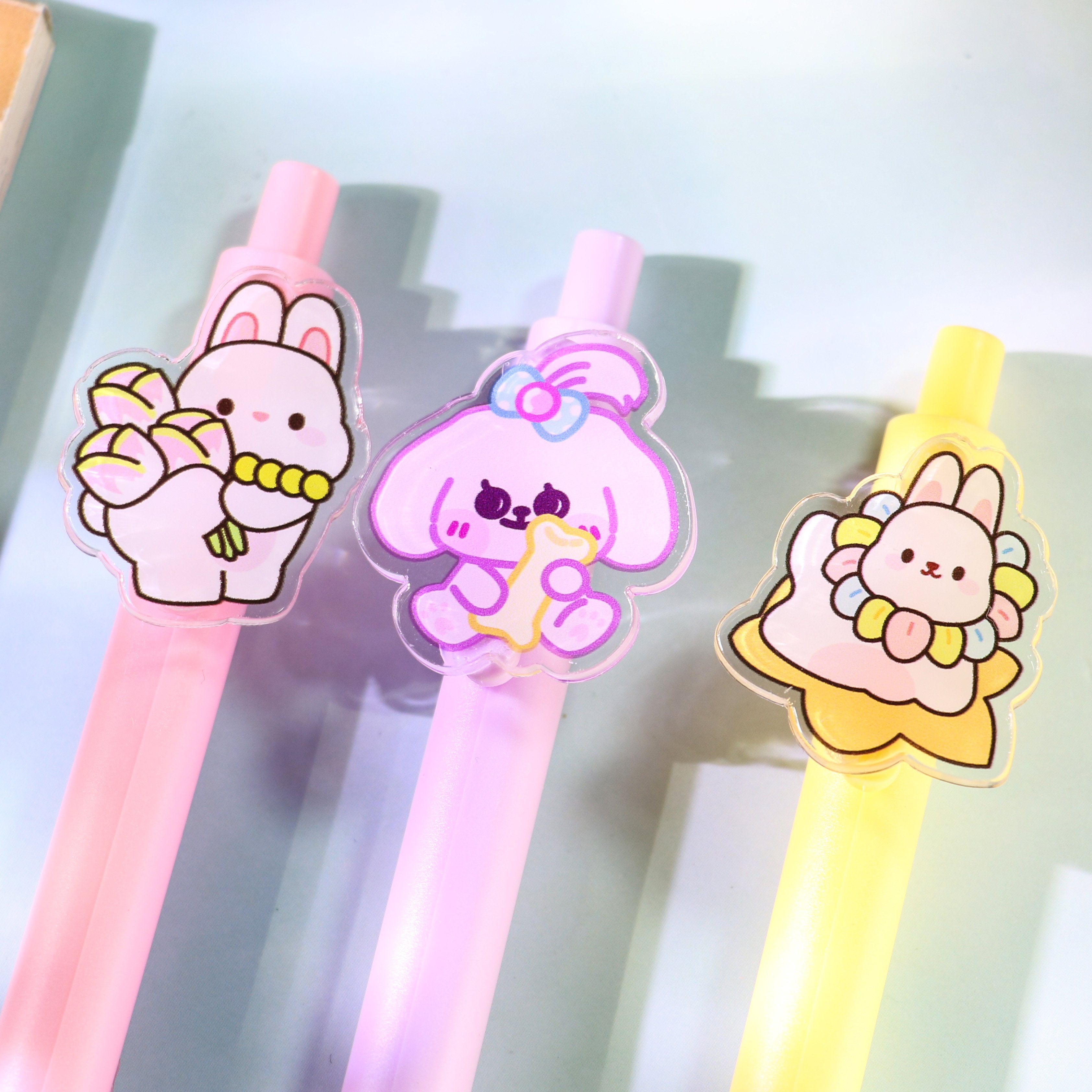 wholesale Custom charm cartoon Ballpoint Pen soft cute fashion color cute acrylic Rubber Clip ballpoint pen LED pen