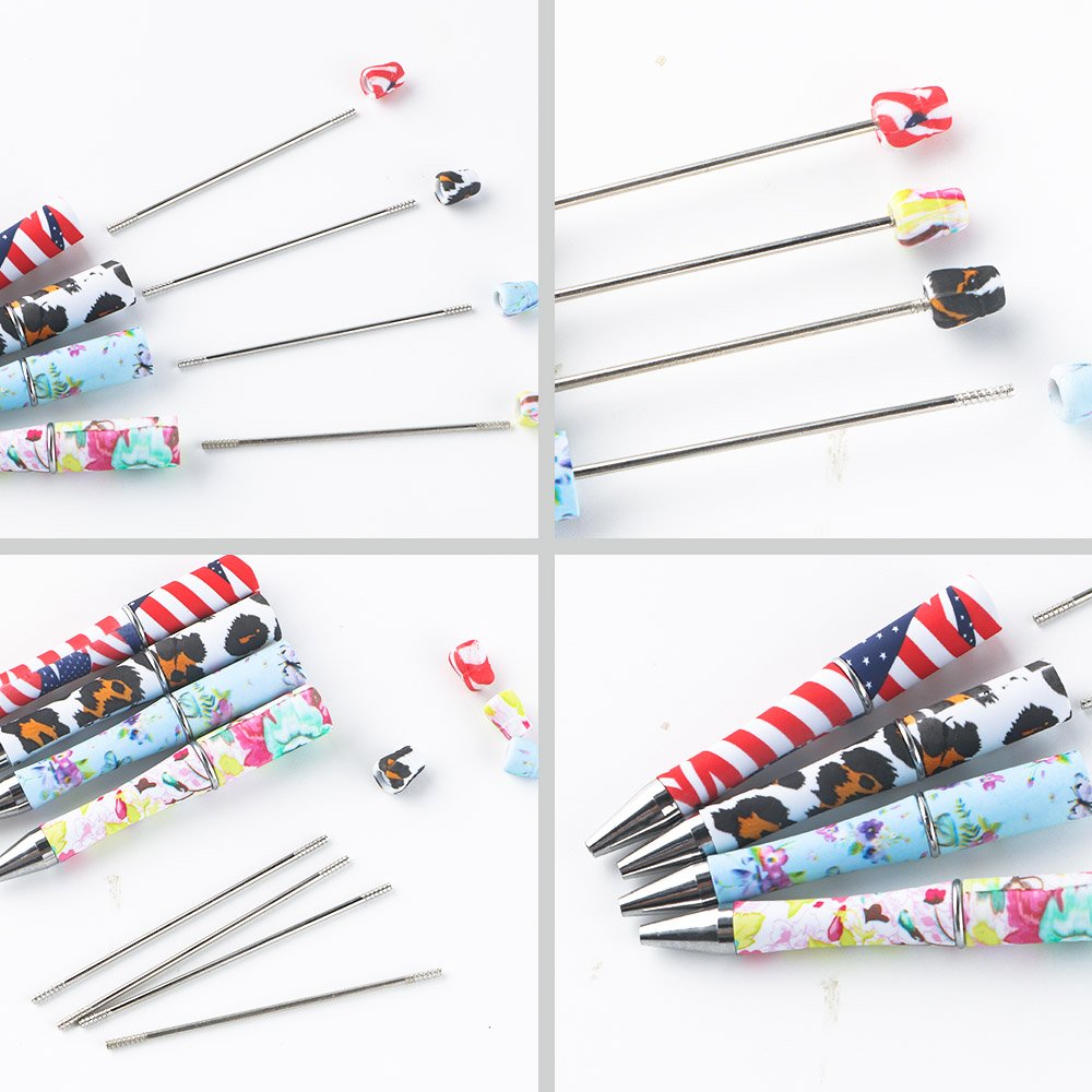 Wholesale silicone beads charm accessories printed blanks ballpoint pens custom diy beaded pens