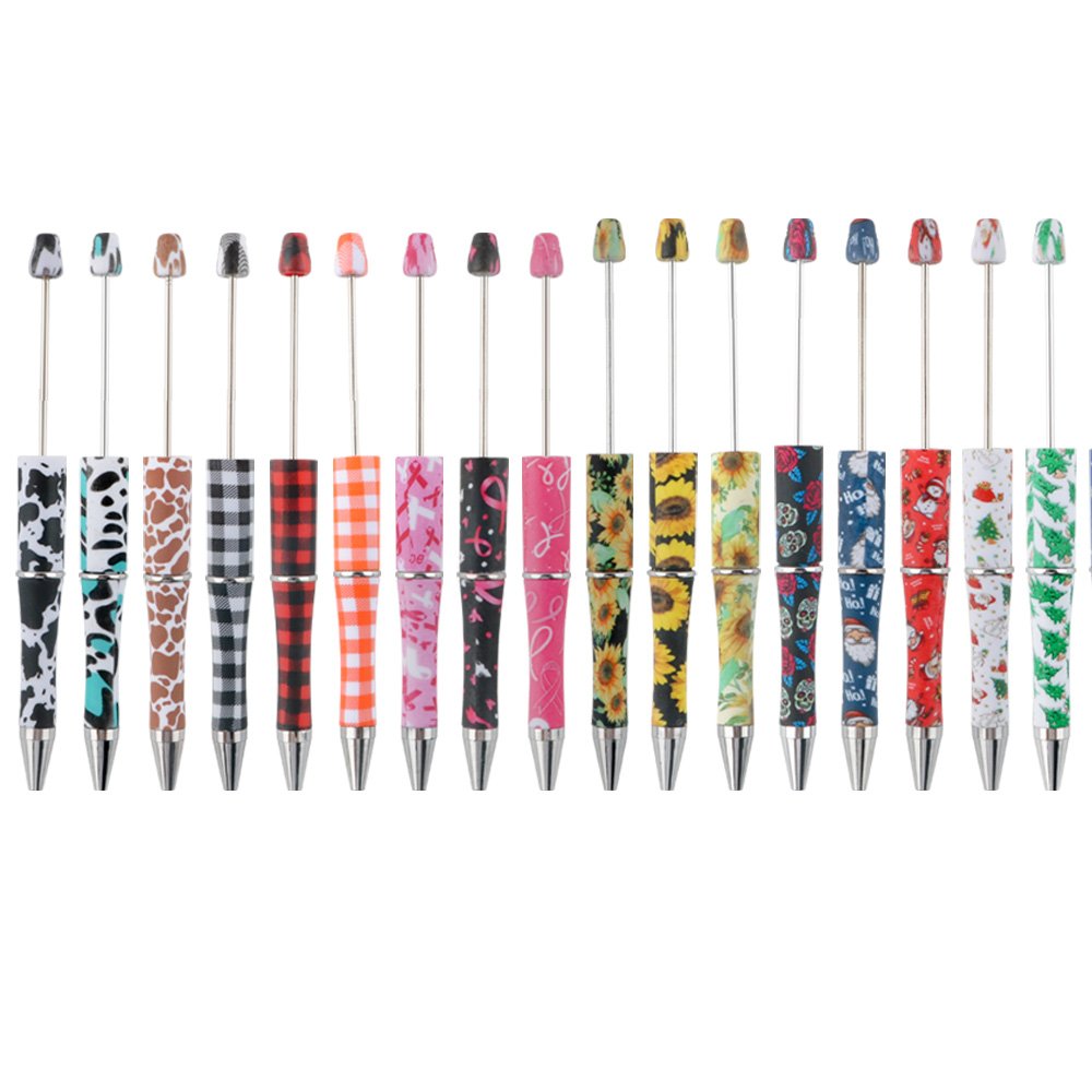 Wholesale silicone beads charm accessories printed blanks ballpoint pens custom diy beaded pens