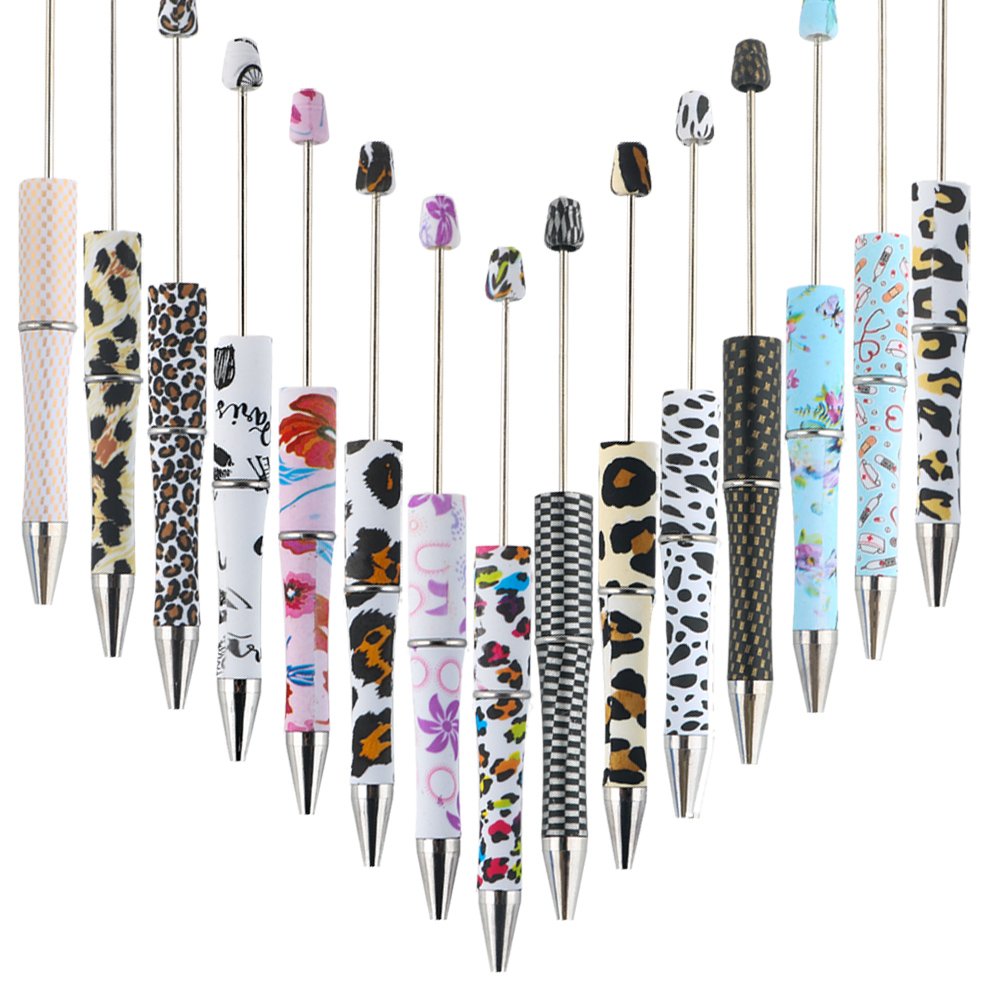 Wholesale silicone beads charm accessories printed blanks ballpoint pens custom diy beaded pens
