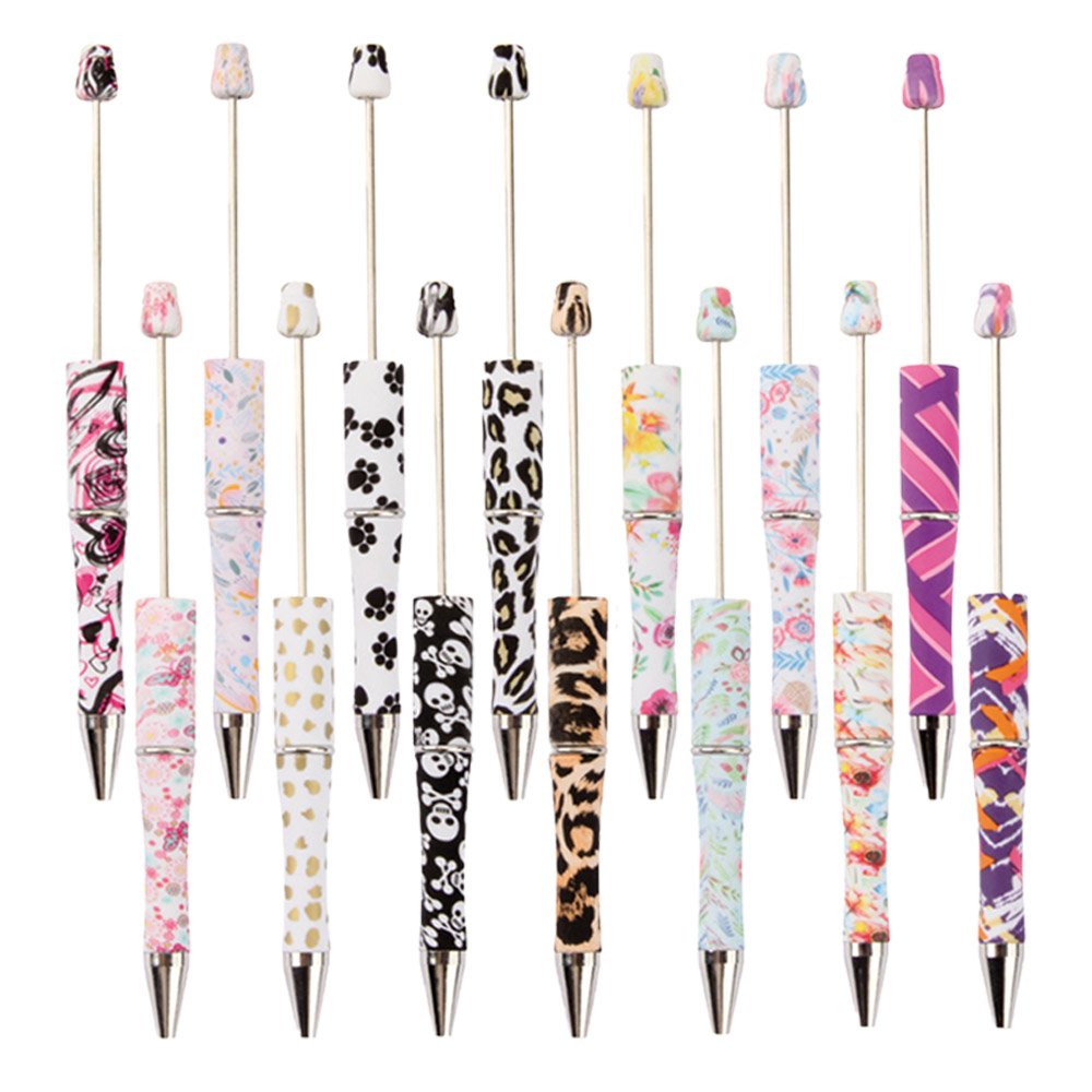 Wholesale silicone beads charm accessories printed blanks ballpoint pens custom diy beaded pens