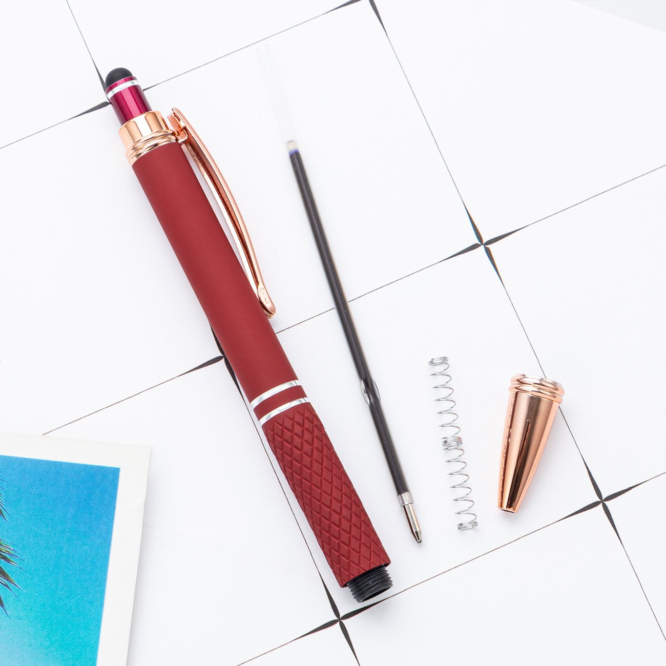 Rose Gold Aluminum Screen Logo Engraved Stylus Pen 2-in-1 Sports Custom Multi-Function Ballpoint 1.0mm Customizable Promotional
