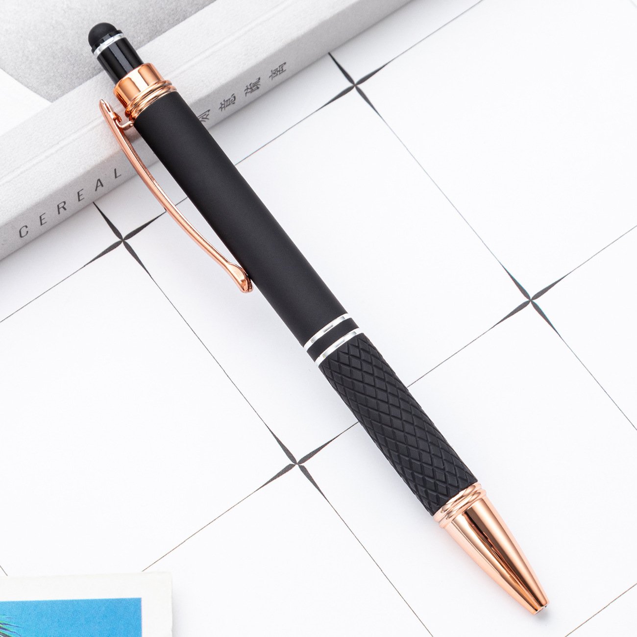 Rose Gold Aluminum Screen Logo Engraved Stylus Pen 2-in-1 Sports Custom Multi-Function Ballpoint 1.0mm Customizable Promotional