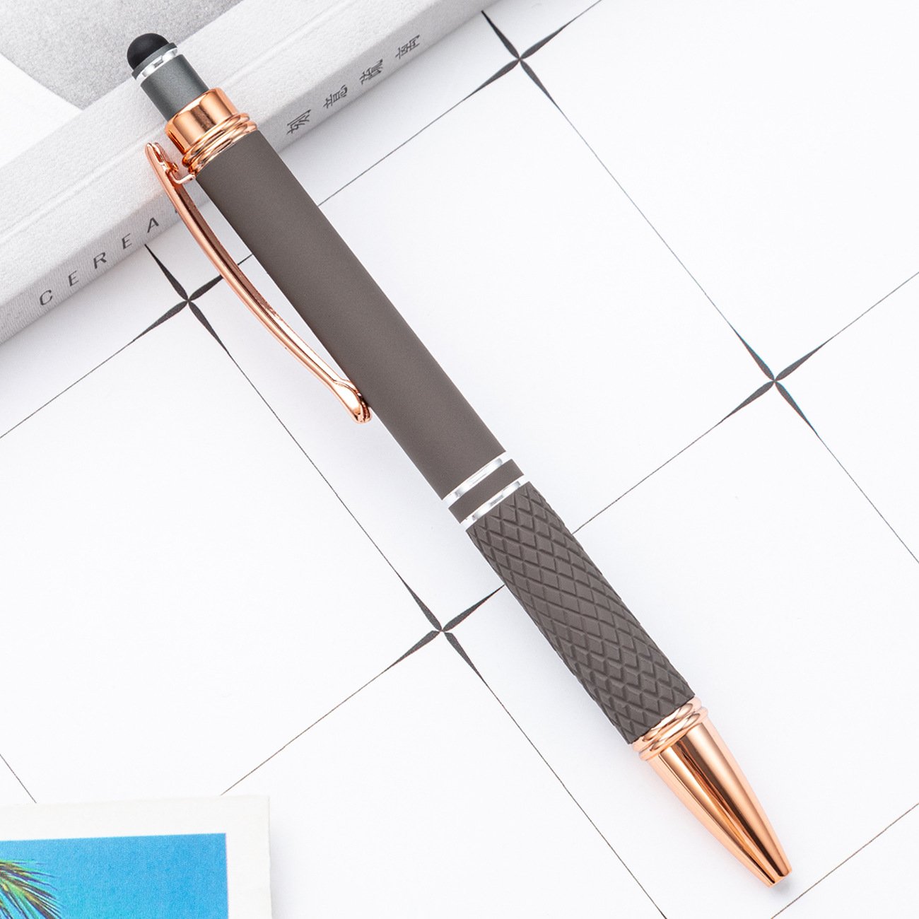 Rose Gold Aluminum Screen Logo Engraved Stylus Pen 2-in-1 Sports Custom Multi-Function Ballpoint 1.0mm Customizable Promotional