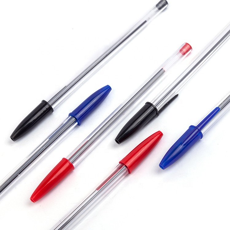 Retractable See-Through Barrel Blue Plastic Ballpoint Pens in Bulk, 0.7mm for school and office