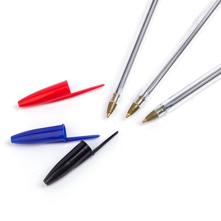 Retractable See-Through Barrel Blue Plastic Ballpoint Pens in Bulk, 0.7mm for school and office