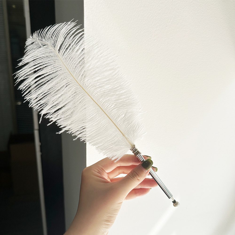 White Ostrich Feather Ballpoint Pen for Wedding