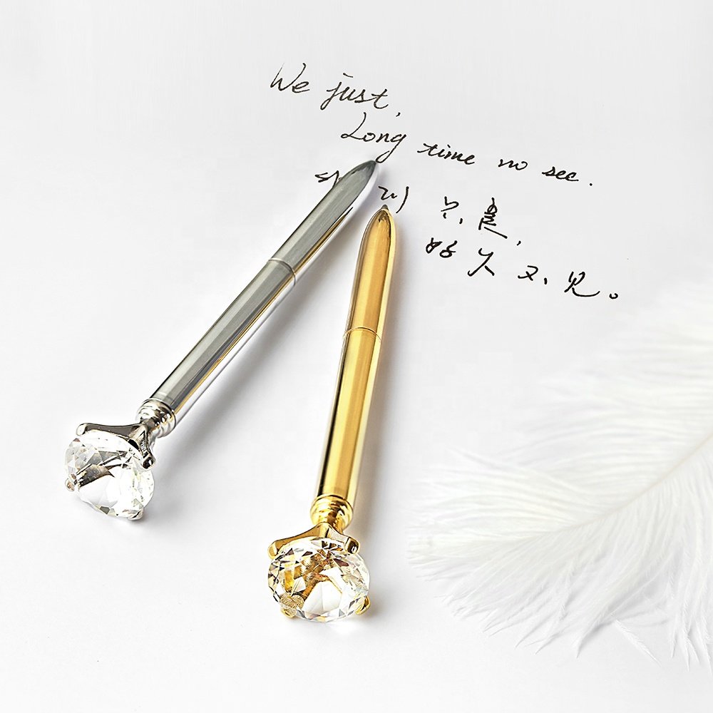 Diamond rotating Metal ballpoint Pen Rose Gold Plating diamond ball pen