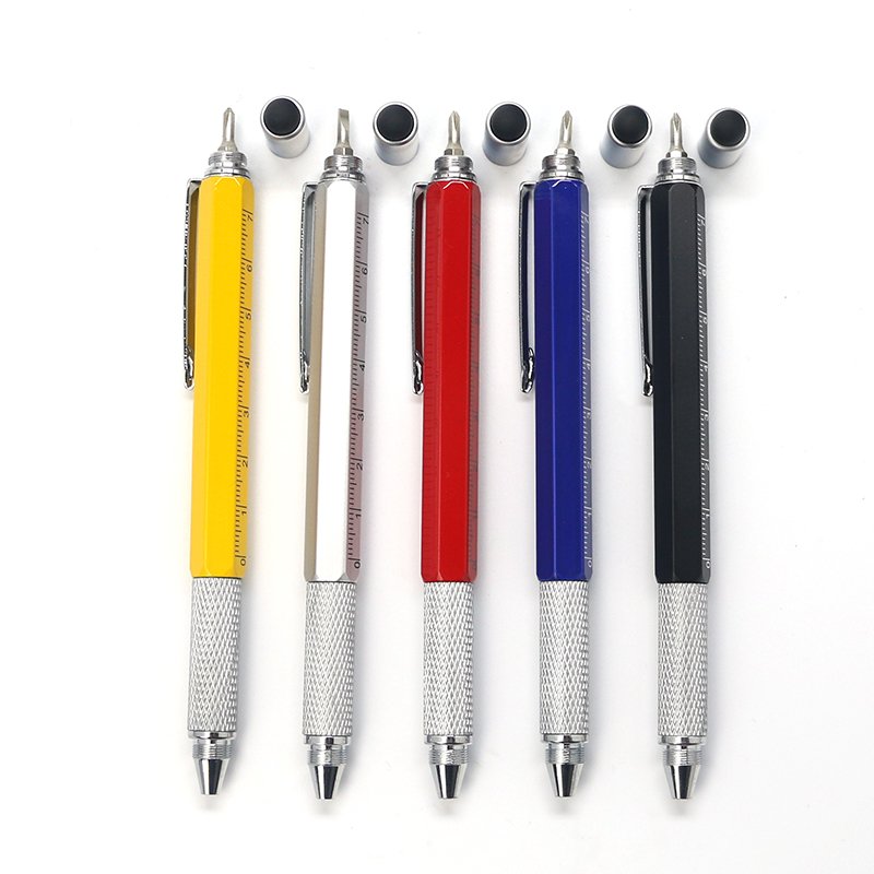 Eacajess 6 in 1 multifunctional ruler level gauge touchscreen stylus tech tool metal ballpoint pen