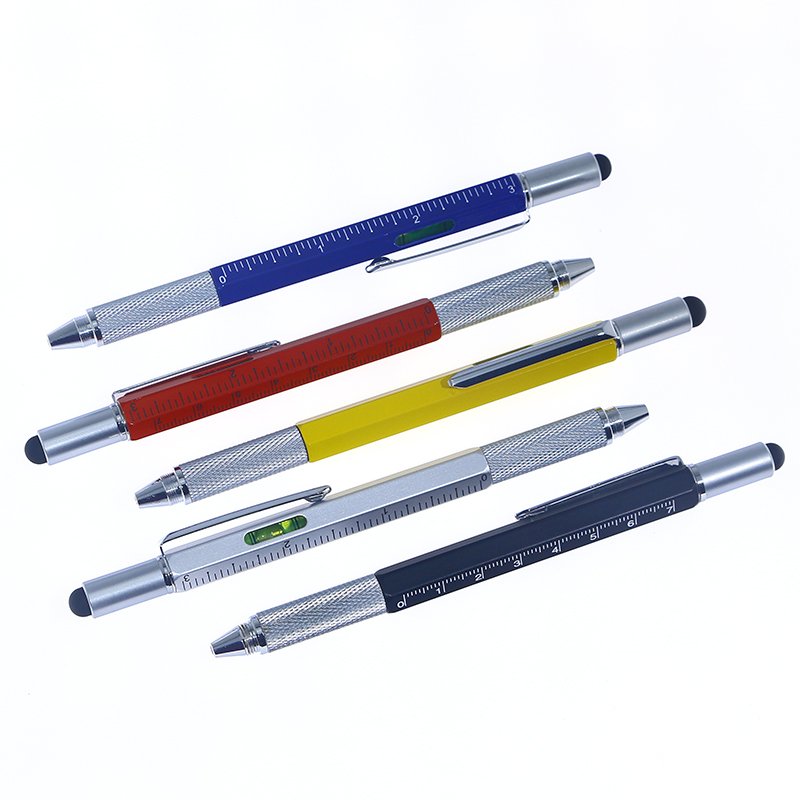 Eacajess 6 in 1 multifunctional ruler level gauge touchscreen stylus tech tool metal ballpoint pen
