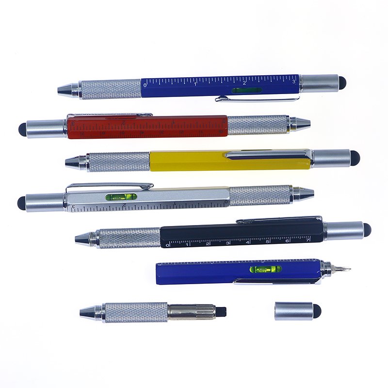 Eacajess 6 in 1 multifunctional ruler level gauge touchscreen stylus tech tool metal ballpoint pen