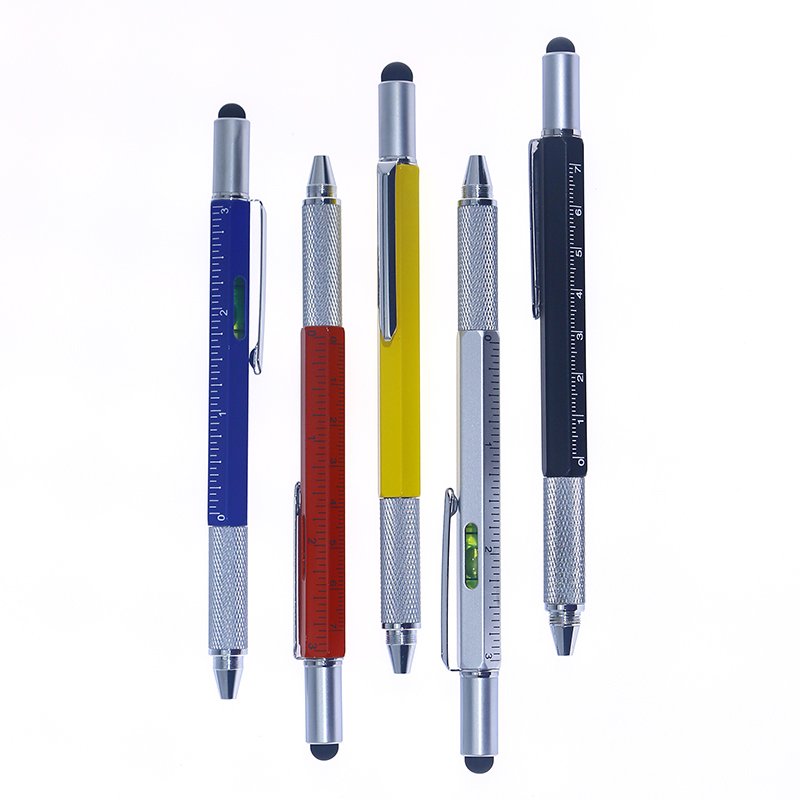 Eacajess 6 in 1 multifunctional ruler level gauge touchscreen stylus tech tool metal ballpoint pen