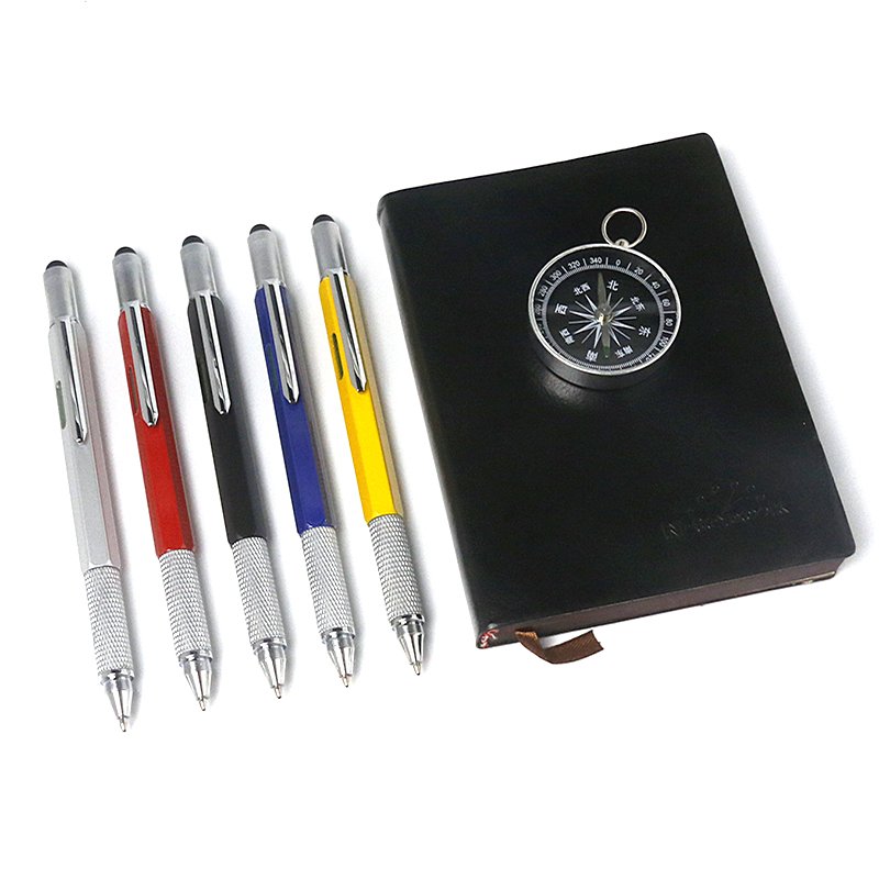 Eacajess 6 in 1 multifunctional ruler level gauge touchscreen stylus tech tool metal ballpoint pen