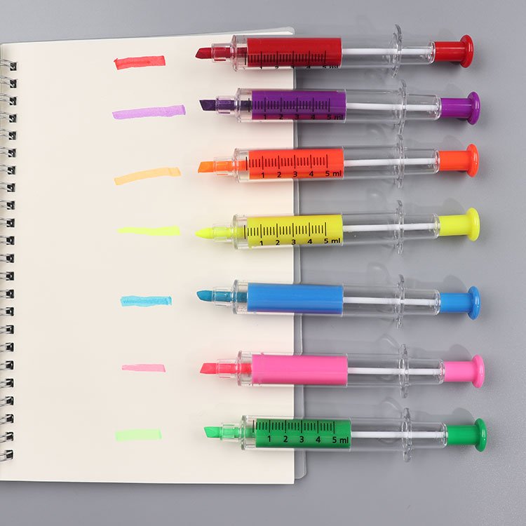 2 in 1 syringe pen with highlighter ballpoint pen plastic Injection syringe ball pen