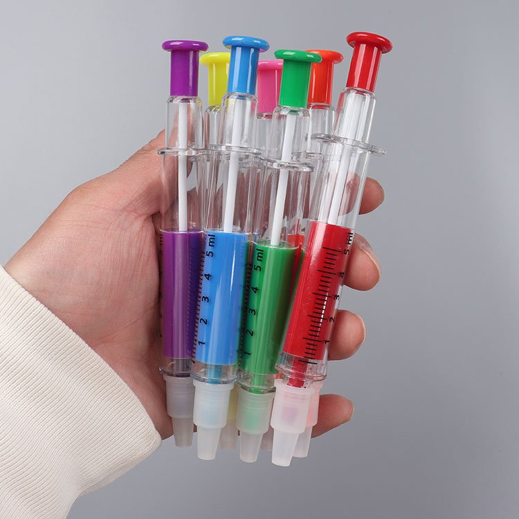 2 in 1 syringe pen with highlighter ballpoint pen plastic Injection syringe ball pen