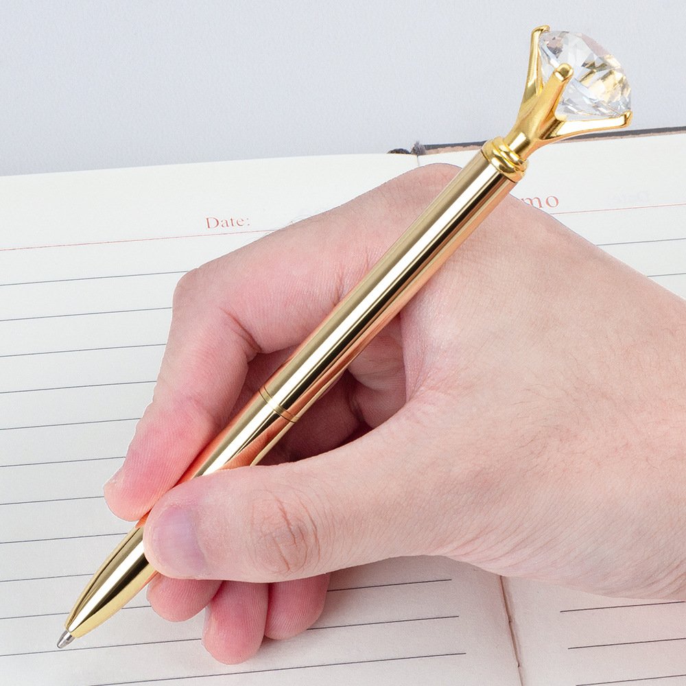 Hot Crown Style Rose Gold Slim Diamond Top Metal Ballpoint Pen Crystal Metal Engraving Customize Logo Gift Pen