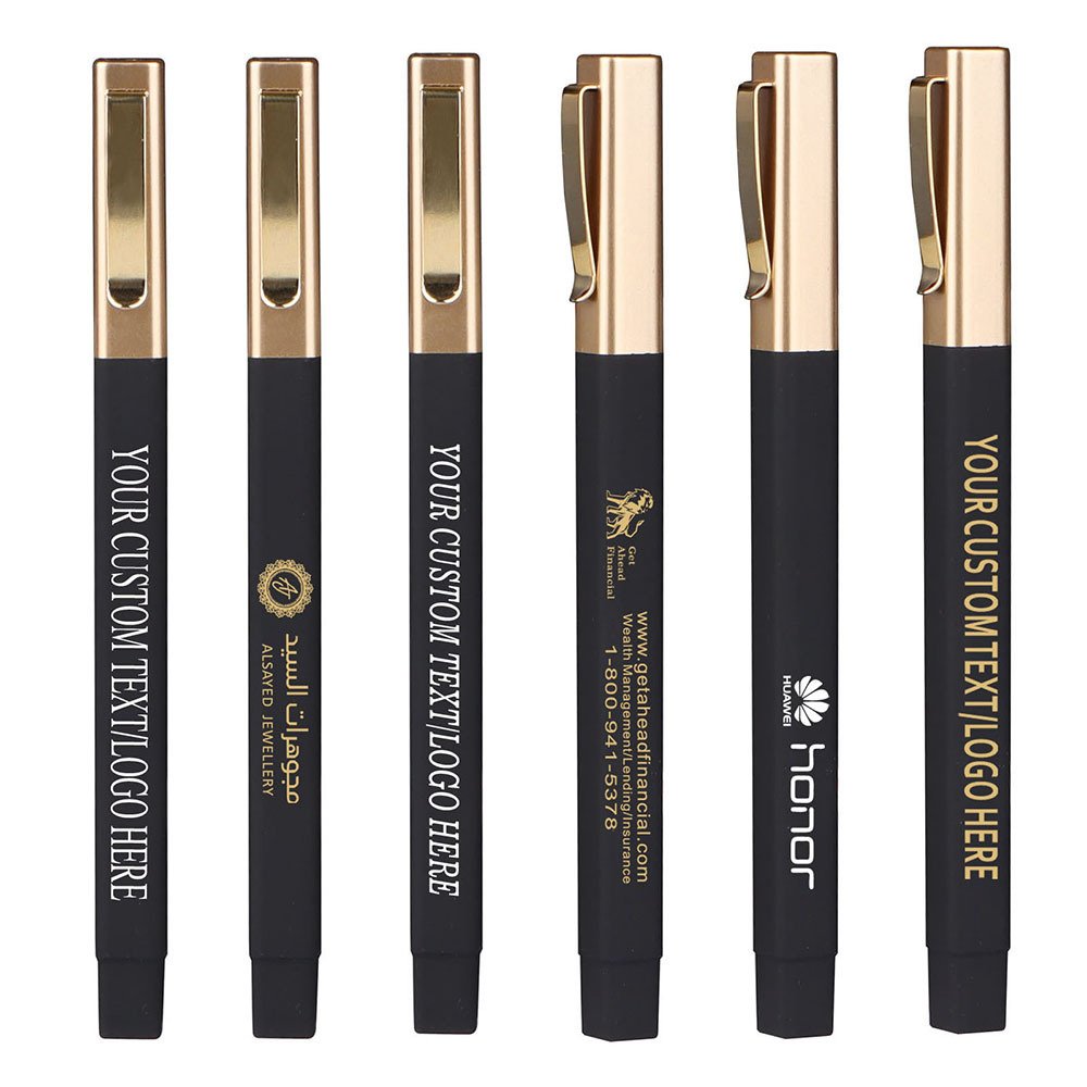 High quality Hot selling luxury gold clip rubber square hotel ball pen with custom logo ballpoint pen promotional pens