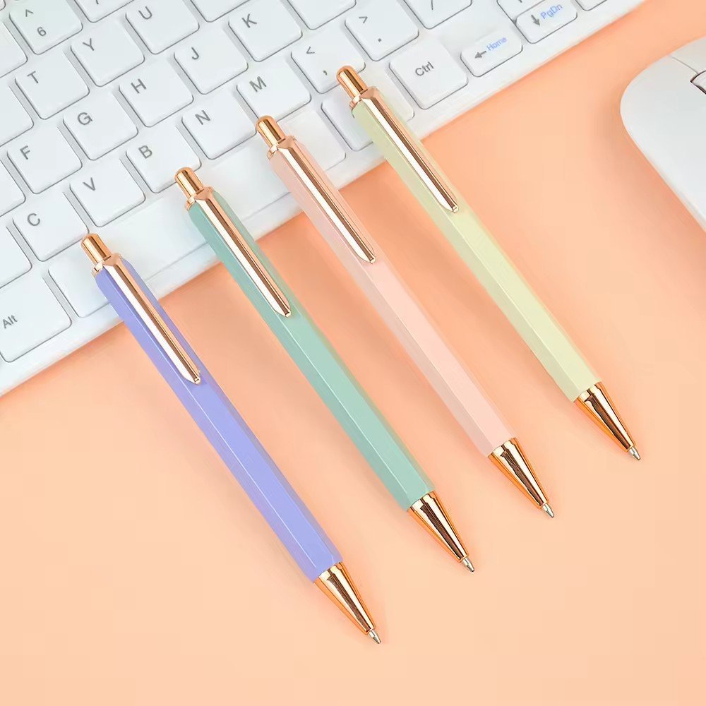 Hexagonal Aluminum Pole Push Pen Hotel Advertising Logo Printed Direct Sale Pure Metal Ballpoint Pen by Manufacturer