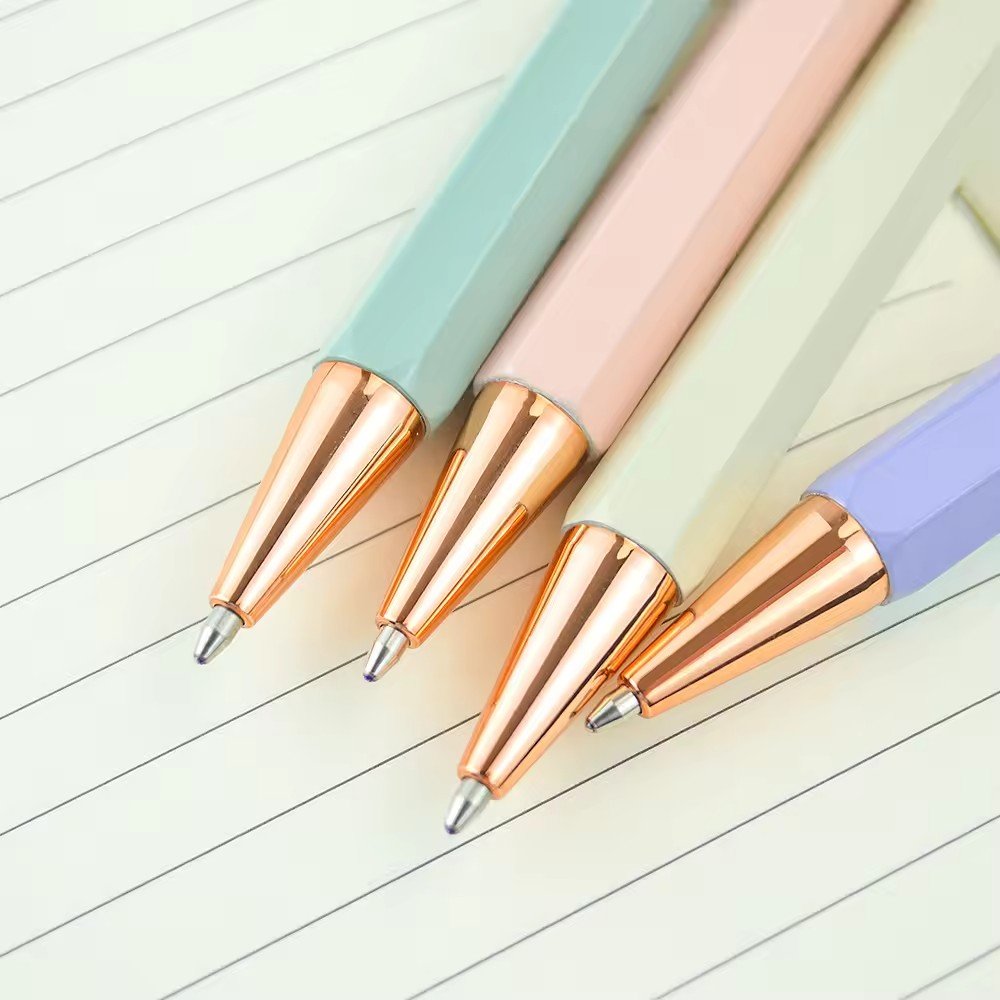 Hexagonal Aluminum Pole Push Pen Hotel Advertising Logo Printed Direct Sale Pure Metal Ballpoint Pen by Manufacturer