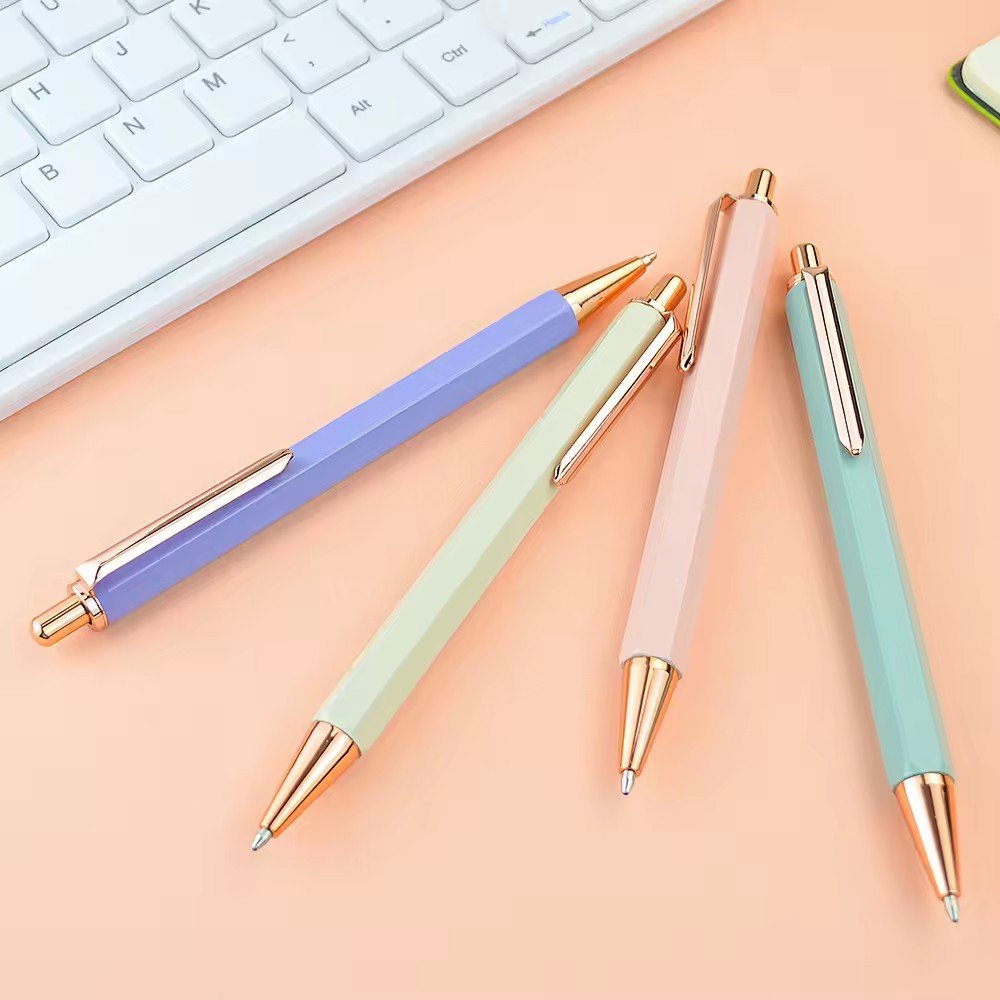 Hexagonal Aluminum Pole Push Pen Hotel Advertising Logo Printed Direct Sale Pure Metal Ballpoint Pen by Manufacturer