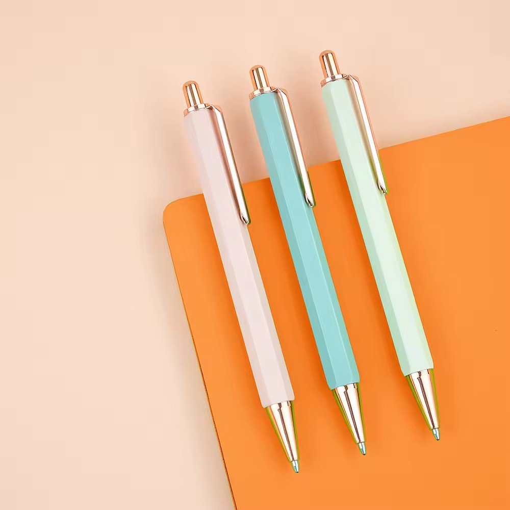 Hexagonal Aluminum Pole Push Pen Hotel Advertising Logo Printed Direct Sale Pure Metal Ballpoint Pen by Manufacturer