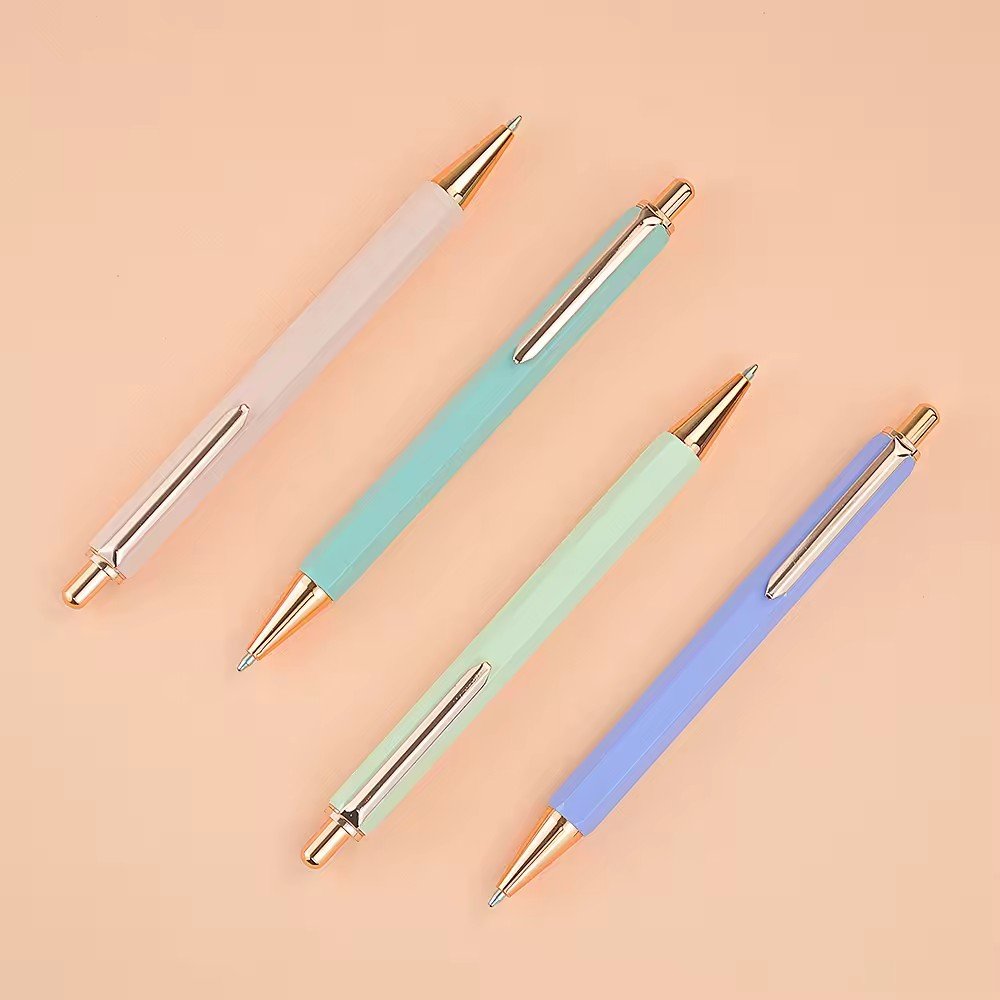 Hexagonal Aluminum Pole Push Pen Hotel Advertising Logo Printed Direct Sale Pure Metal Ballpoint Pen by Manufacturer