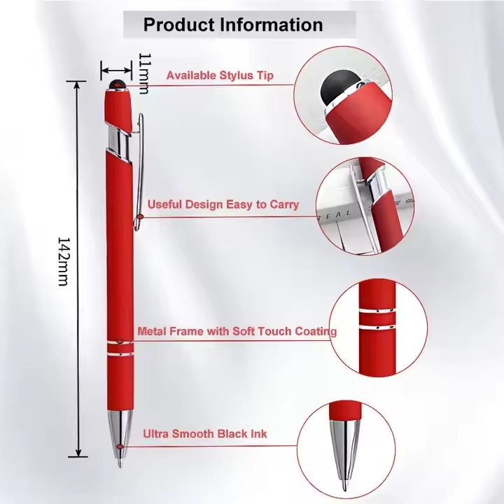 2 in 1 Ballpoint Pen Multi Function Soft Touch Ball Point Stylus Pens Custom Logo Luxury Metal Stylus Pens for Promotional Gift