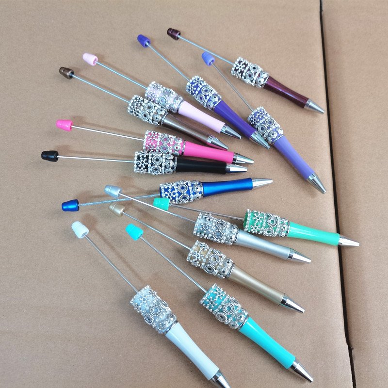Personalized flower Ballpoint DIY Pens Manufacturers Ball Point Pens Glitter Beaded Plastic Beadable Pens