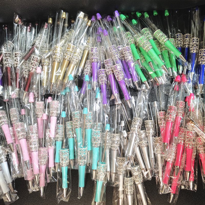 Personalized flower Ballpoint DIY Pens Manufacturers Ball Point Pens Glitter Beaded Plastic Beadable Pens